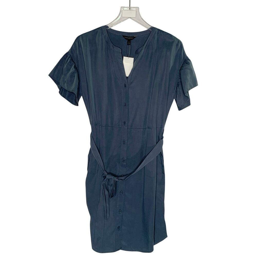 Banana Republic Susana Tencel Lyocell Midi Shirt Dress 4 NEW Slate Blue